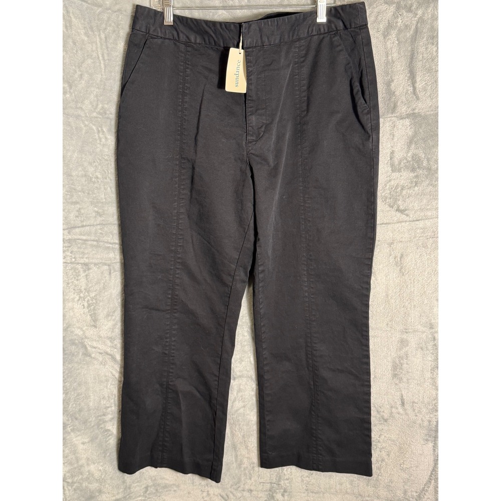 Sundance Womens Black Cropped Straight Leg Pants Seam Detail‎ Size 14 NWT